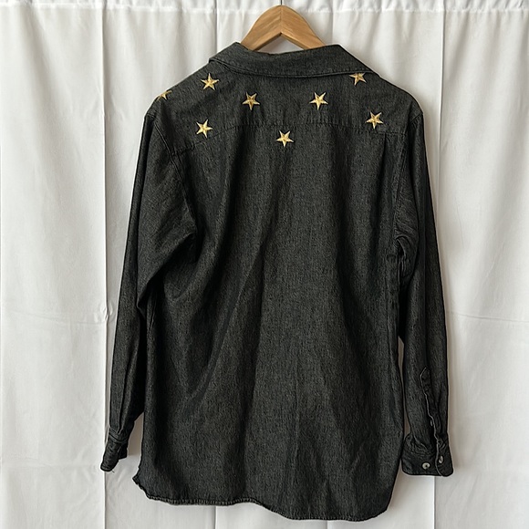 The Quaker Factory Black Stars and Rhinestones Button Down Shirt Top **Size S** - Picture 2 of 4